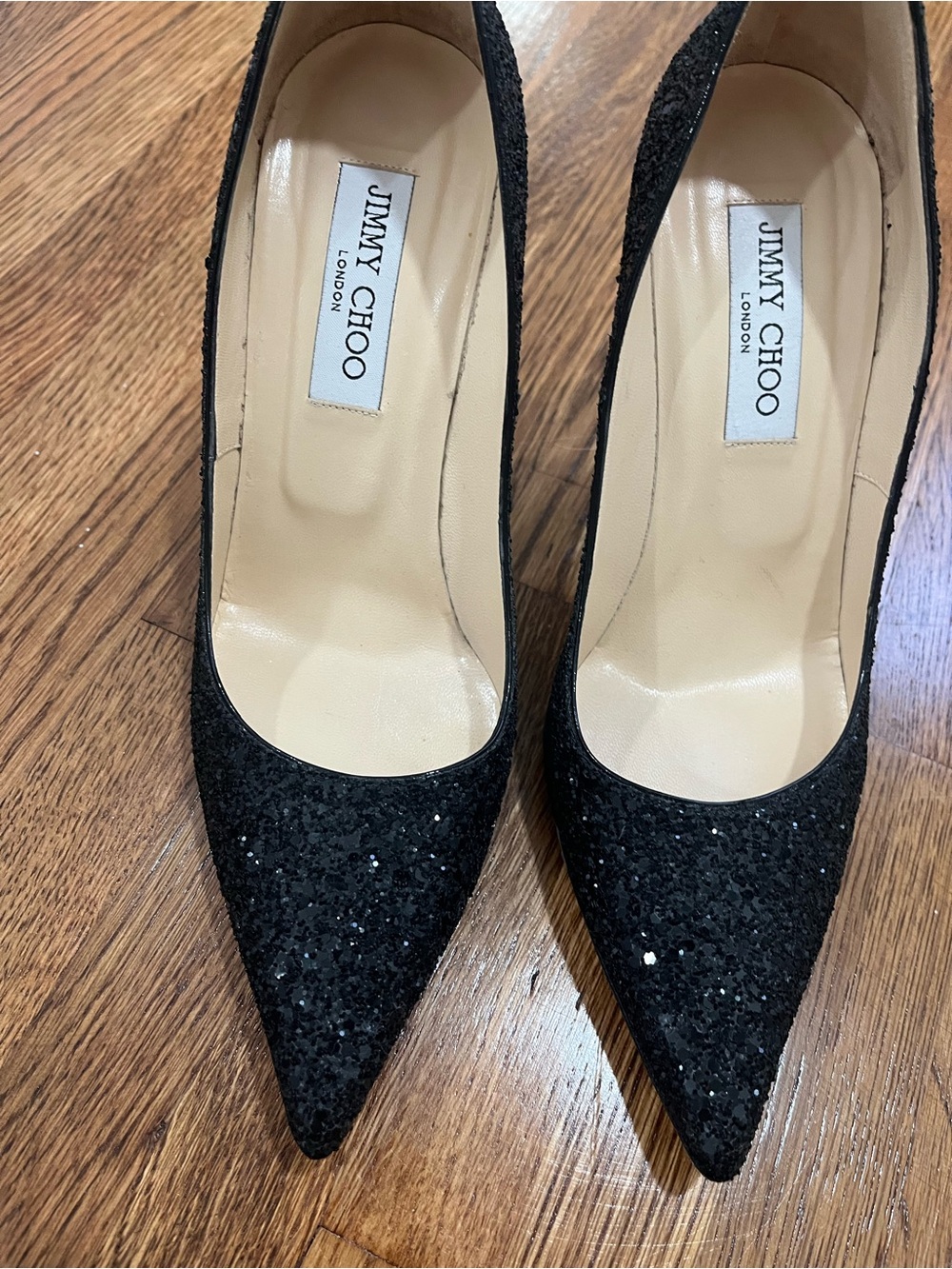 Jimmy Choo Black Glitter Pointed Toe Pumps